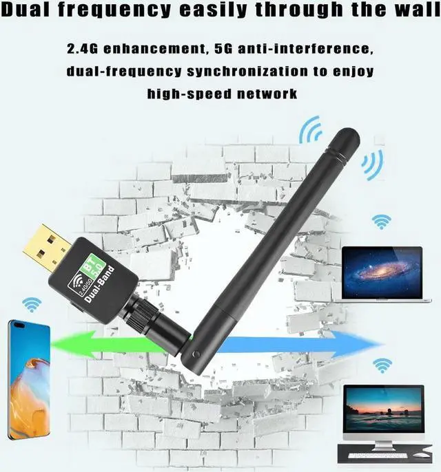 Alt view image 6 of 7 - USB Network Card 2.4Ghz & 5Ghz Dual Band 600Mbps USB WiFi Dongle, Bluetooth 5.0 and WiFi 2 in 1 Wireless Adapter, Wireless Wi-Fi Network Card for Windows7/8.1/10