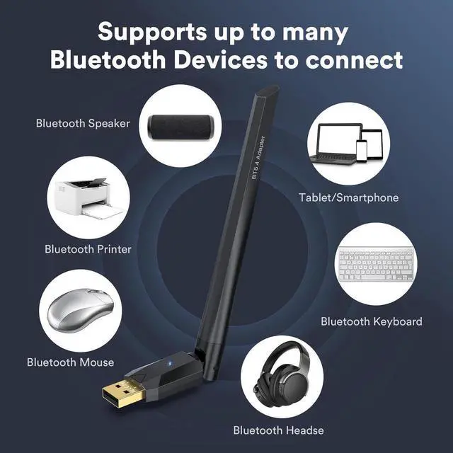 Alt view image 5 of 7 - USB Bluetooth 5.4 Adapter for PC, USB Bluetooth Dongle 5.4 EDR Adapter for Laptop Keyboard Mouse Headsets Speakers, Long Range 492ft/150M Bluetooth Adapter Supports Windows 11/10/8.1(Plug and Play)
