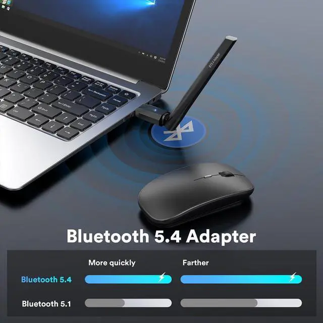 Alt view image 2 of 7 - USB Bluetooth 5.4 Adapter for PC, USB Bluetooth Dongle 5.4 EDR Adapter for Laptop Keyboard Mouse Headsets Speakers, Long Range 492ft/150M Bluetooth Adapter Supports Windows 11/10/8.1(Plug and Play)