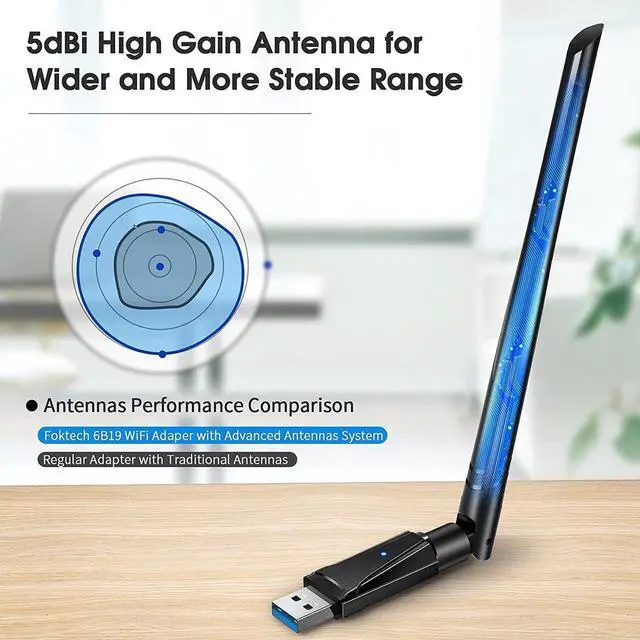 Alt view image 3 of 7 - USB WiFi Dongle, AC1300 802.11AC Wireless Network WiFi Adapter with Dual Band 2.4GHz/5.8 GHz High Gain Antenna for Desktop PC Laptop Mac, Support Windows 11/10/8.1/8/7/Vista/XP, Mac OS 10.9-10.15
