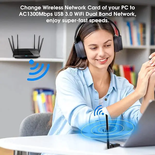Alt view image 5 of 7 - USB WiFi Dongle, AC1300 802.11AC Wireless Network WiFi Adapter with Dual Band 2.4GHz/5.8 GHz High Gain Antenna for Desktop PC Laptop Mac, Support Windows 11/10/8.1/8/7/Vista/XP, Mac OS 10.9-10.15