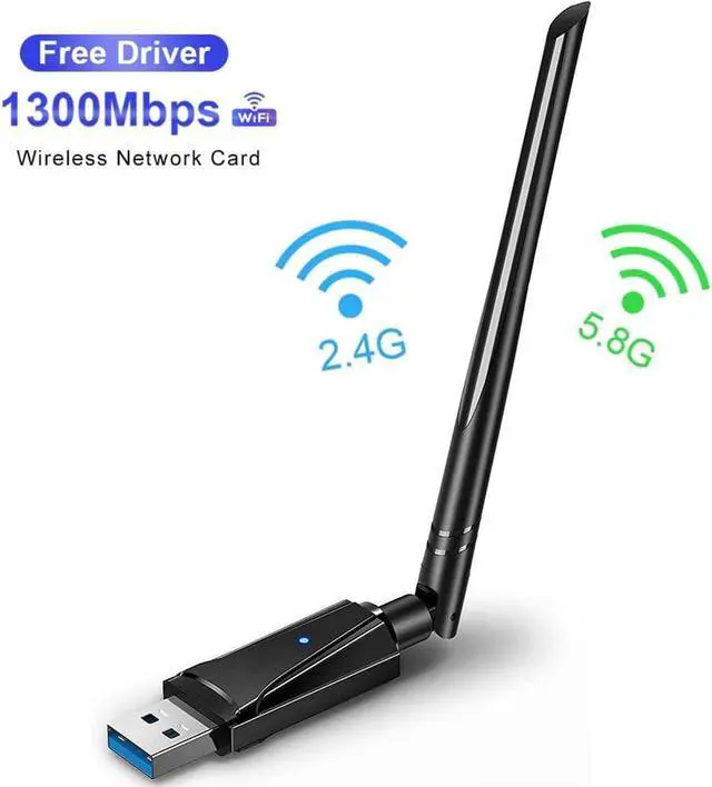 Main image of USB WiFi Dongle, AC1300 802.11AC Wireless Network WiFi Adapter with Dual Band 2.4GHz/5.8 GHz High Gain Antenna for Desktop PC Laptop Mac, Support Windows 11/10/8.1/8/7/Vista/XP, Mac OS 10.9-10.15