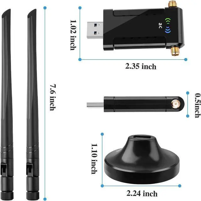Alt view image 3 of 7 - USB WiFi Adapter for PC, AC1200Mbps USB 3.0 Dual Band WiFi Adapter for Desktop PC with Dual 5dBi Antennas, Supports Win11/10/8.1/8/7/XP, Mac OS 10.9-10.15