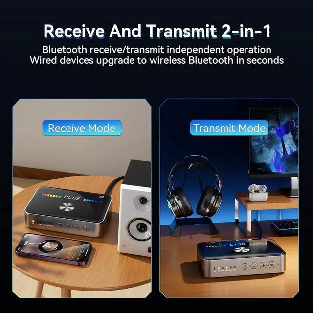 Alt view image 7 of 7 - Bluetooth Transmitter Receiver, 2-in-1 Bluetooth 5.3 Aux Adapter with LED Display, NFC, Dual Link Low Latency Portable Aux Adapter for TV/Car/Headphone/for Home Stereo/Travel/Outdoor