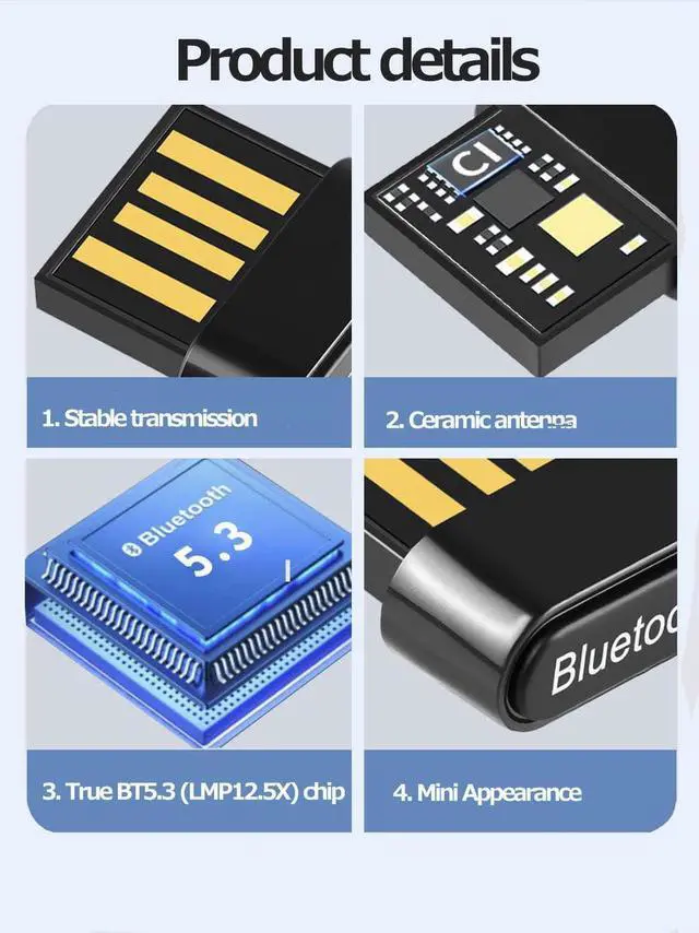 Alt view image 3 of 7 - USB Bluetooth Adapter for PC, USB Bluetooth 5.3 Dongle EDR Bluetooth Stick for PC, Desktop, Laptop Compatible with Windows 11/10/8.1/7