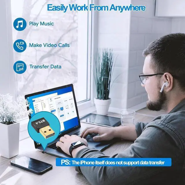 Alt view image 3 of 6 - Bluetooth 5.4 Adapter, USB Bluetooth 5.4 Stick Dongle (EDR & BLE) Plug and Play Bluetooth Adapter 5.4 for PC Laptop Desktop Computer, Supports Windows 11/10/8.1/7