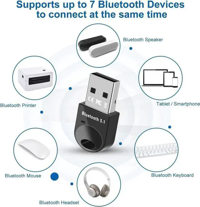 Alt view image 7 of 7 - Bluetooth Adapter for PC 5.1, Bluetooth 5.1 Dongle Adapter for Windows 11/10/8.1 Driver-Free, USB Bluetooth Adapter Plug&Play for Desktop,Laptop,Keyboard,Mouse,Headset,Speaker,Printer