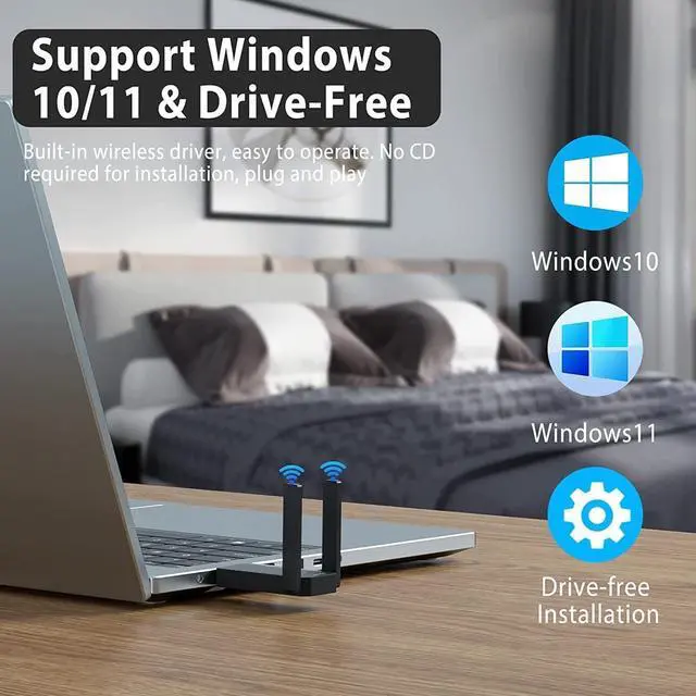 Alt view image 4 of 7 - USB WiFi 6 Adapter for PC, AX1800 USB 3.0 Dual Band Wireless Network Adapter with 2.4G/5G High Gain Antenna, 1800Mbps WiFi Dongle USB WiFi Adapter for PC Desktop Laptop Support Windows11/10 (Black)