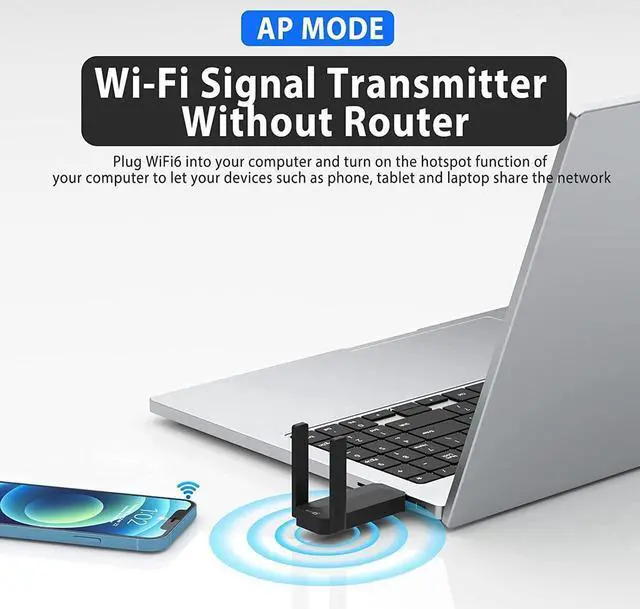 Alt view image 7 of 7 - USB WiFi 6 Adapter for PC, AX1800 USB 3.0 Dual Band Wireless Network Adapter with 2.4G/5G High Gain Antenna, 1800Mbps WiFi Dongle USB WiFi Adapter for PC Desktop Laptop Support Windows11/10 (Black)