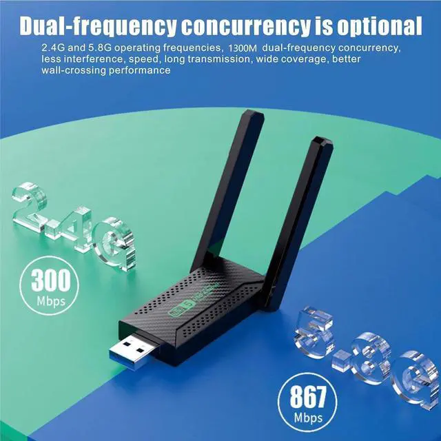 Alt view image 6 of 7 - USB WiFi Adapter,1300Mbps WiFi USB 3.0 Dual Band 5G/2.4G Wireless Network Adapter for Desktop Laptop PC, Dual 2dBi Antennas, Supports Windows 10/8.1/8/7/Vista/XP, Mac OS 10.9-10.15