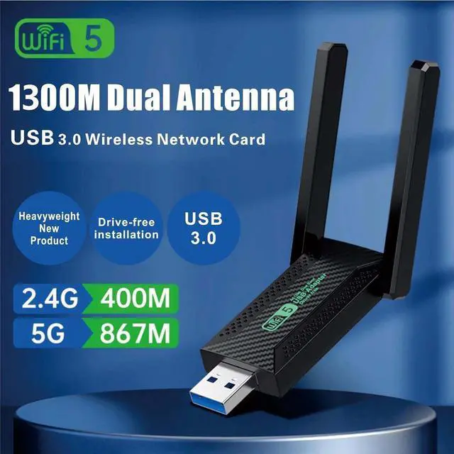 Alt view image 7 of 7 - USB WiFi Adapter,1300Mbps WiFi USB 3.0 Dual Band 5G/2.4G Wireless Network Adapter for Desktop Laptop PC, Dual 2dBi Antennas, Supports Windows 10/8.1/8/7/Vista/XP, Mac OS 10.9-10.15