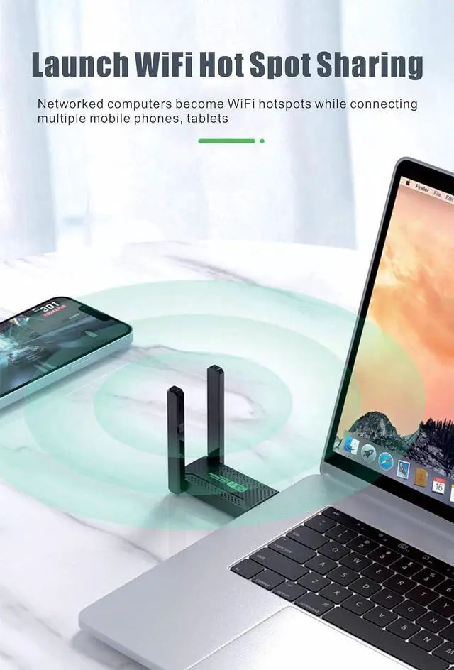 Alt view image 4 of 7 - USB WiFi Adapter,1300Mbps WiFi USB 3.0 Dual Band 5G/2.4G Wireless Network Adapter for Desktop Laptop PC, Dual 2dBi Antennas, Supports Windows 10/8.1/8/7/Vista/XP, Mac OS 10.9-10.15