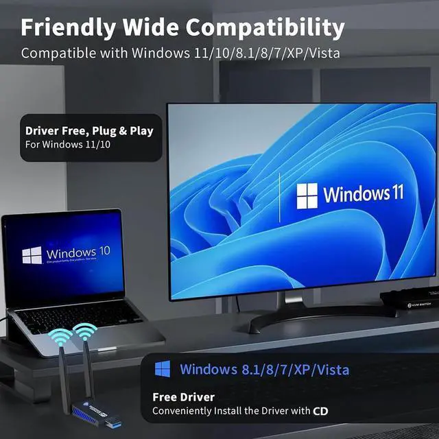 Alt view image 6 of 7 - USB WiFi Adapter for PC Laptop Desktop, AC1300M 2.4GHz/5.0GHz Band USB 3.0 WiFi Wireless Adapter Network Dongle w/High Gain 5dBi Dual Enhanced Antenna for Windows 11 10 8.1 8 7 XP Vista