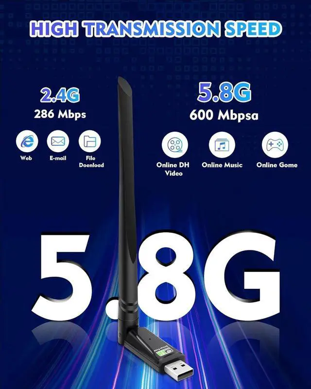 Alt view image 7 of 7 - Bluetooth Dongle for PC, 2 in 1 USB WiFi Adapter & Bluetooth 5.3 Adapter, 900Mbps USB WI-FI Dongle, 5DBi Antennas High Gain Dual Band 2.4GHz&5GHz, USB WiFi Adapter Support Windows 11/10