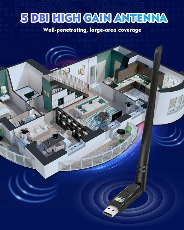 Alt view image 3 of 7 - Bluetooth Dongle for PC, 2 in 1 USB WiFi Adapter & Bluetooth 5.3 Adapter, 900Mbps USB WI-FI Dongle, 5DBi Antennas High Gain Dual Band 2.4GHz&5GHz, USB WiFi Adapter Support Windows 11/10