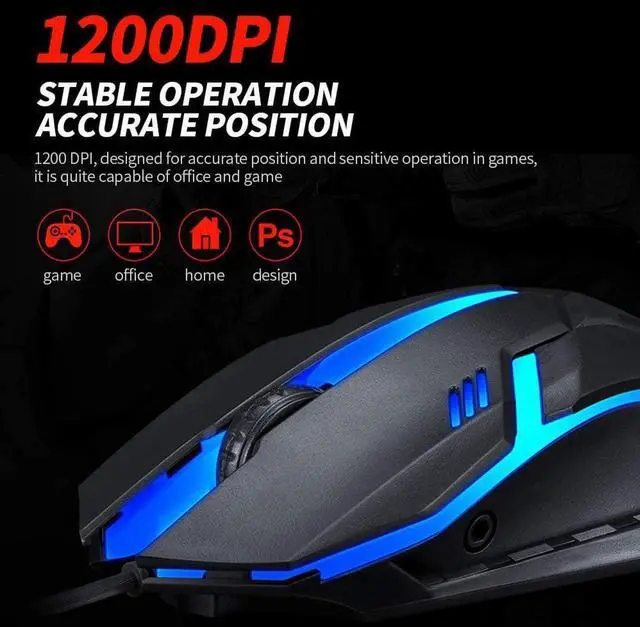 Alt view image 3 of 7 - USB Wired Gaming Mouse, 3 Buttons 7 Coloured Backlight 1200 DPI Office Mouse Built-in Weights for Laptop/PC Gaming Mice