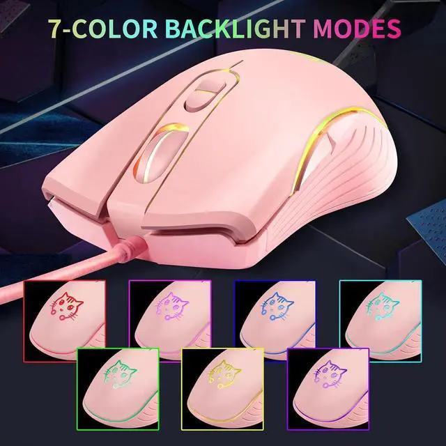 Alt view image 3 of 7 - Wired Gaming Mouse, 7 Colors Backlit Optical Game Mice Ergonomic USB Wired with 2400 DPI and 6 Buttons 4 Adjustable DPI for Computer/Win/Mac/Linux/Andriod/iOS. (Pink)