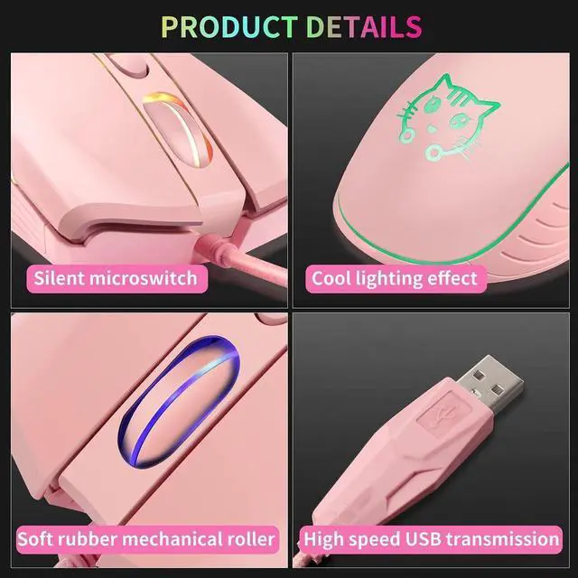 Alt view image 5 of 7 - Wired Gaming Mouse, 7 Colors Backlit Optical Game Mice Ergonomic USB Wired with 2400 DPI and 6 Buttons 4 Adjustable DPI for Computer/Win/Mac/Linux/Andriod/iOS. (Pink)