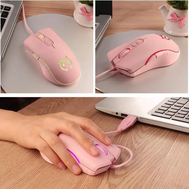 Alt view image 4 of 7 - Wired Gaming Mouse, 7 Colors Backlit Optical Game Mice Ergonomic USB Wired with 2400 DPI and 6 Buttons 4 Adjustable DPI for Computer/Win/Mac/Linux/Andriod/iOS. (Pink)