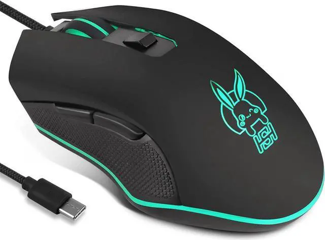 Main image of Gaming Mouse Wired, USB C Silent Click with RGB Backlit Optical Type C Computer Game Mice Ergonomic with 2400 DPI 6 Programmable Buttons 4 Shooting for PC Windows Laptop Desktop Mac (Black)