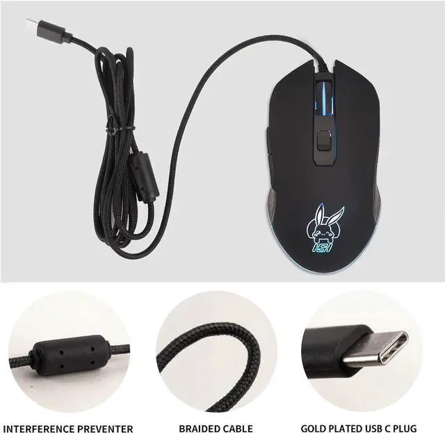 Alt view image 2 of 6 - Gaming Mouse Wired, USB C Silent Click with RGB Backlit Optical Type C Computer Game Mice Ergonomic with 2400 DPI 6 Programmable Buttons 4 Shooting for PC Windows Laptop Desktop Mac (Black)