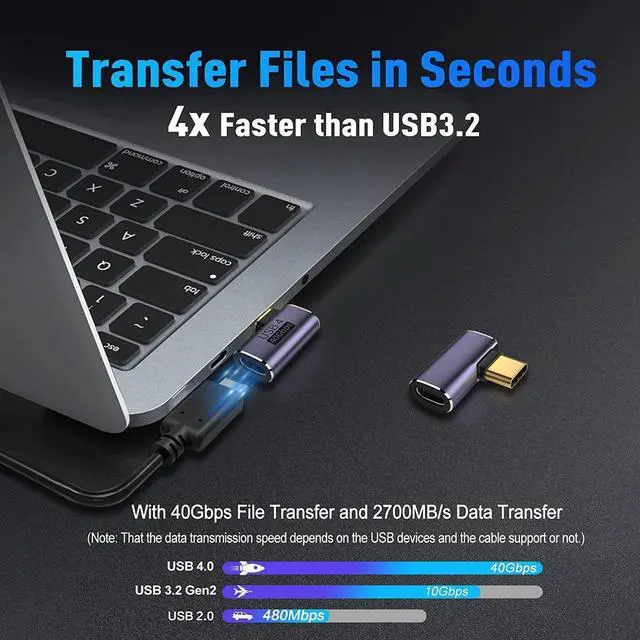 Alt view image 5 of 7 - USB C to USB C 90 Degree Adapter (2 Pack), 40Gbps Data Transfer USB Type C Male to Female Right Angle Extender for Steam Deck, Switch, Thunderbolt4, Laptop, Mobile Phone, Tablet