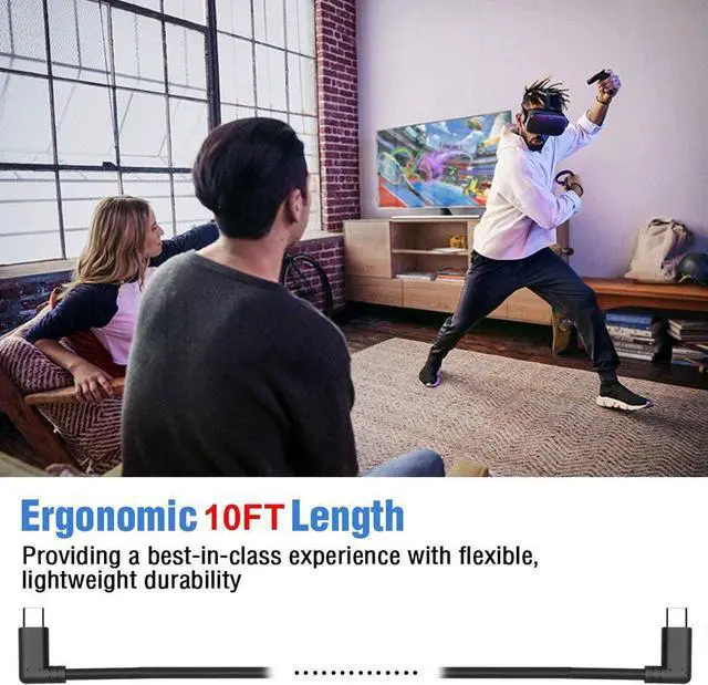 Alt view image 5 of 7 - 10Feet / 3M Oculus Quest Cable, USB C to USB Type C Cable 3A 90 Degree Type C Quick Charge Cable for Oculus Quest Link VR Quick Charge Cable for Phone Tablet Oculus Link Headset Cable (10ft)