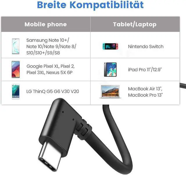 Alt view image 3 of 7 - 10Feet / 3M Oculus Quest Cable, USB C to USB Type C Cable 3A 90 Degree Type C Quick Charge Cable for Oculus Quest Link VR Quick Charge Cable for Phone Tablet Oculus Link Headset Cable (10ft)