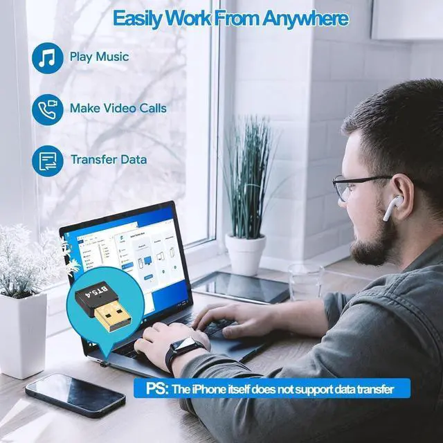 Alt view image 6 of 6 - Bluetooth 5.4 Adapter, USB Bluetooth 5.4 Stick Dongle (EDR & BLE) Plug and Play Bluetooth Adapter 5.4 for PC Laptop Desktop Computer, Supports Windows 11/10/8.1/7