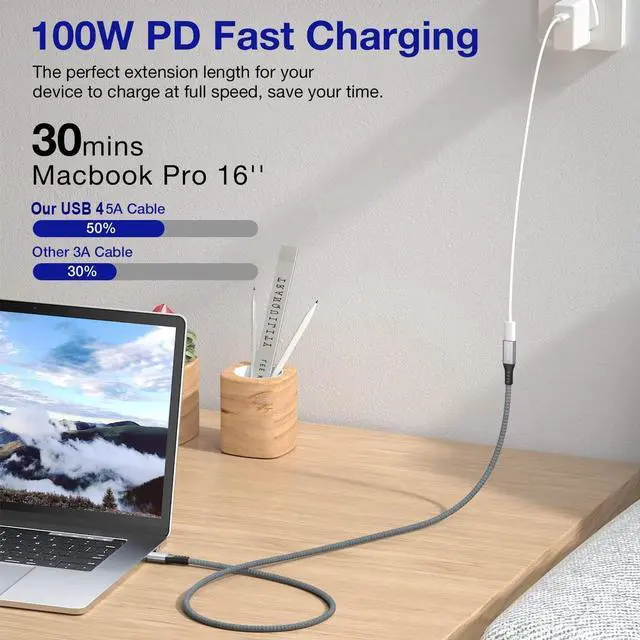 Alt view image 4 of 7 - USB4 Extension Cable 1.64FT / 0.5M, Thunderbolt 3 & 4 Extension Cable, USB C 4.0 Support PD 100W 20V5A, 40Gbps Transfer, 8K@60Hz, 6K/4K@60Hz Video for Dell/HP, Mac-Book, i-Mac, Dell XPS
