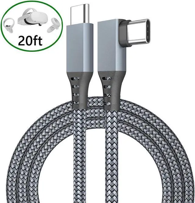 Main image of VR Link Cable 20ft/6M Braided USB Type C to USB C Cord 90 Degree Angled USB 3.2 Gen1 Data Transfer & Fast Charging Cable for Oculus Quest /Quest 2/Rift S and More Devices with USB C Port