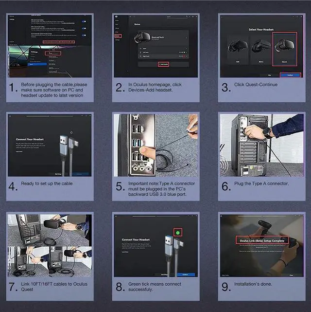 Alt view image 6 of 7 - VR Link Cable 20ft/6M Braided USB Type C to USB C Cord 90 Degree Angled USB 3.2 Gen1 Data Transfer & Fast Charging Cable for Oculus Quest /Quest 2/Rift S and More Devices with USB C Port