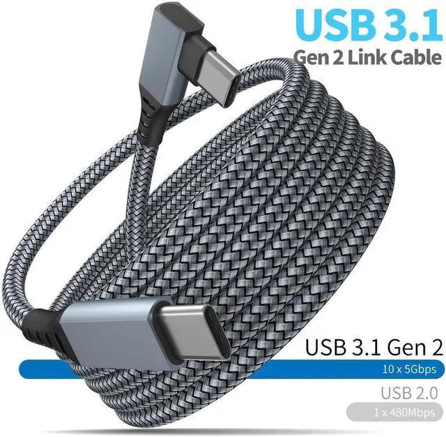 Alt view image 4 of 7 - VR Link Cable 20ft/6M Braided USB Type C to USB C Cord 90 Degree Angled USB 3.2 Gen1 Data Transfer & Fast Charging Cable for Oculus Quest /Quest 2/Rift S and More Devices with USB C Port
