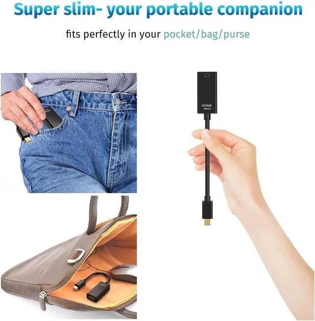 Alt view image 6 of 7 - Mini DisplayPort to 4K HDMI Adapter, Mini DP(Thunderbolt Compatible) to HDMI 4Kx2K Converter Gold-Plated Cord for MacBook Pro, MacBook Air, Mac Mini, Microsoft Surface Pro 3/4 (Black)