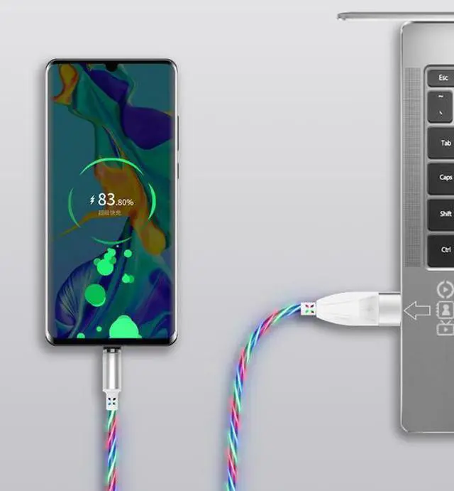 Alt view image 6 of 7 - 3 in 1 colorful LED Flowing Magnetic Charger Blue Cable Light Up Candy Moving Party Shining Charger Phone Charging Cable Magnetic Streamer Absorption USB Snap Quick Connect 3 in 1 USB Cable
