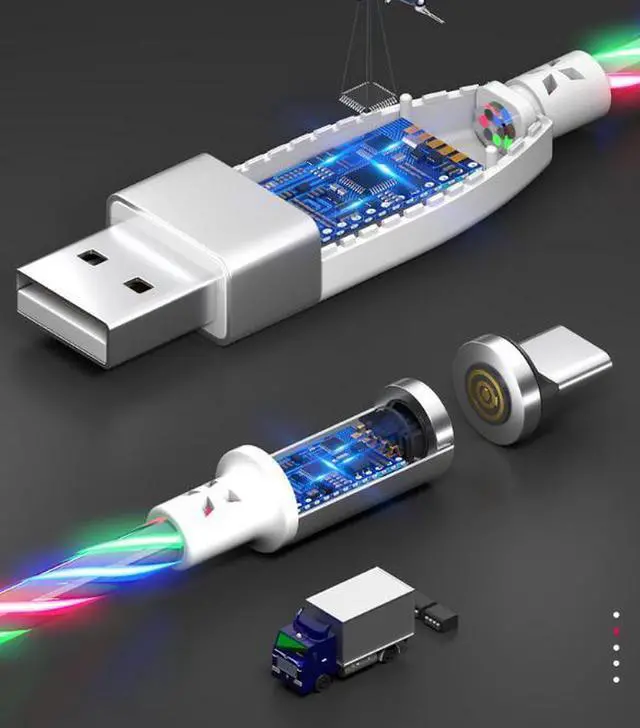 Alt view image 2 of 7 - 3 in 1 colorful LED Flowing Magnetic Charger Blue Cable Light Up Candy Moving Party Shining Charger Phone Charging Cable Magnetic Streamer Absorption USB Snap Quick Connect 3 in 1 USB Cable