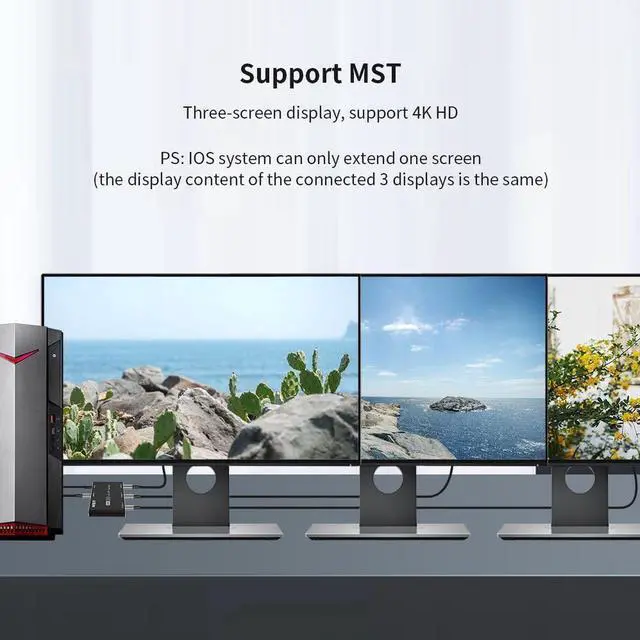 Alt view image 3 of 7 - DisplayPort Splitter 1 in 3 Out 8K@30Hz 4K@144Hz DP 1.4 Triple Splitter MST SST Hub Adapter 1*3 Port for 3 Ultra HD Display Port