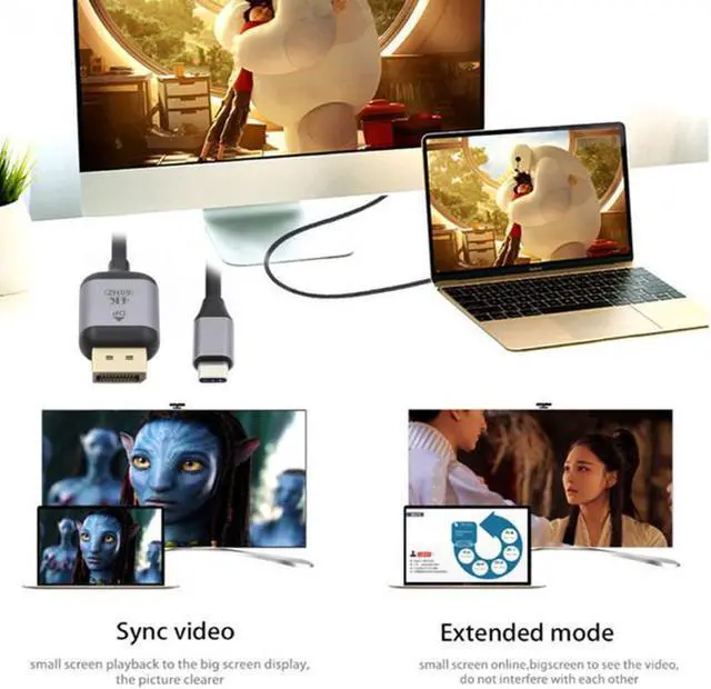 Alt view image 7 of 7 - Aomoproing USB 3.1 Type C USB-C Source to DisplayPort DP Displays Male 4K Monitor Cable for Laptop 1.8m