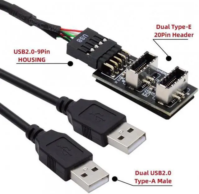 Alt view image 5 of 7 - Aomoproing Dual USB 3.1 Front Panel Socket Key-A Type-E to USB 2.0 Type-A9Pin 10Pin Mainboard Header Male Cable Extension Adapter