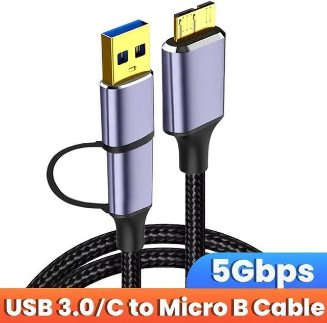 Main image of Hard Drive Cable 3.3ft/1M, USB A/USB C to Micro B Cable [Nylon Braided], 5Gbps USB Type A/C Male to Micro B External Hard Drive Cable for Sea-gate WD Tosh-iba Westgate, Ma-c-Book Air M2 Pro, Camera