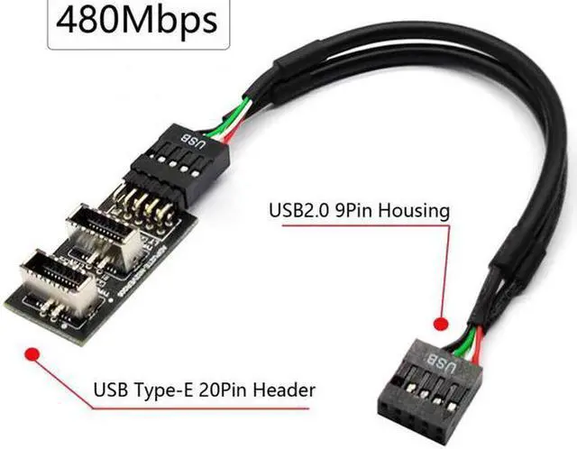Alt view image 2 of 7 - Aomoproing  Dual USB 3.1 Front Panel Socket Key-A Type-E to USB 2.0 9Pin 10Pin Mainboard Header Male Cable Extension Adapter