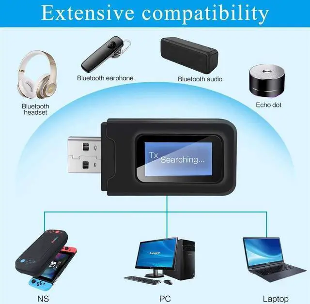 Alt view image 3 of 7 - USB Bluetooth 5.0 Audio Transmitter Receiver with LCD Display, 2 in 1 Portable Visualization Bluetooth Adapter,3.5MM Wireless Bluetooth Adapter for PC,TV,Wired Speaker,Headphones and Car