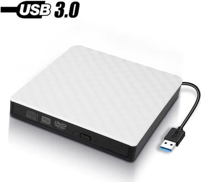 Main image of External CD DVD Drive, Portable USB 3.0 External CD/DVD Drive Reader DVD CD RW Writer Burner Player Optical DVD Drive for Laptop, Desktop, Mac, IOS, Windows 10/8/7 / XP/ Linux/ Vista (White)