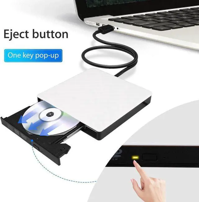 Alt view image 7 of 7 - External CD DVD Drive, Portable USB 3.0 External CD/DVD Drive Reader DVD CD RW Writer Burner Player Optical DVD Drive for Laptop, Desktop, Mac, IOS, Windows 10/8/7 / XP/ Linux/ Vista (White)