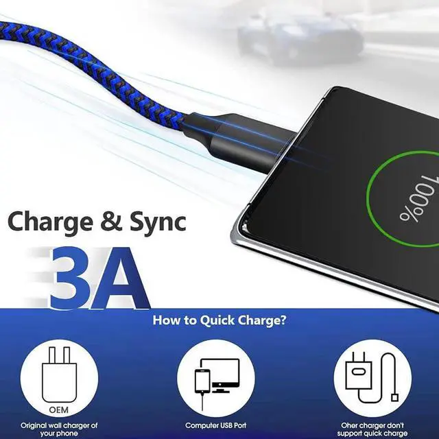 Alt view image 5 of 7 - USB C Cable 10ft 3 Pack USB C Charger Cable, USB A to USB C Charging Cable USB Type C Fast Charge Cord Compatible with S-a-m-s-u-n-g GalaxyS20 S10 Note 9, Android Cell Phones and More- Black Blue Red