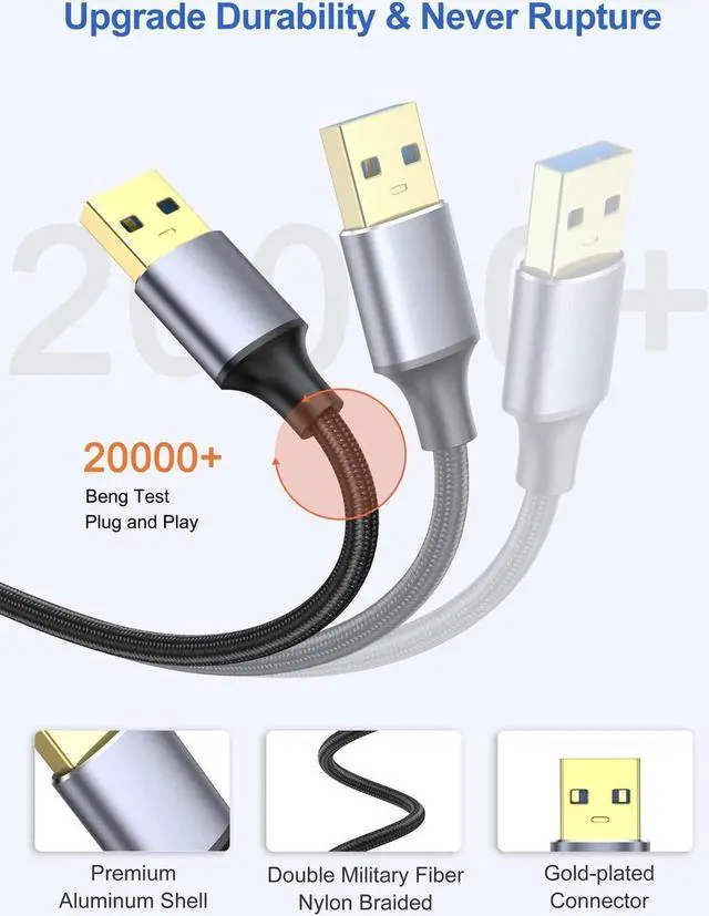Alt view image 7 of 7 - [2 PACK] USB 3.0 to USB 3.0 Cable 3.3FT/1M, Braided USB 3.0 Cord USB A Male to Male Cable Double Sided USB 3.0 Cable, USB3.0 to USB3.0 Cord Compatible with Hard Drive, Laptop Cooler, and More