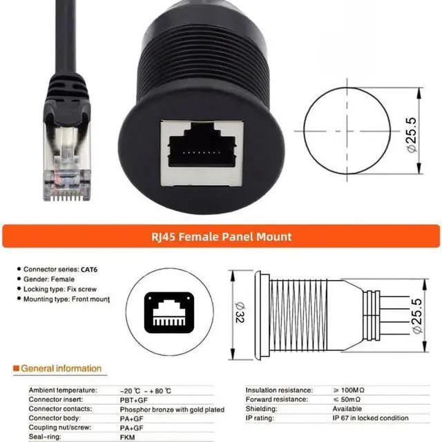 Alt view image 6 of 7 - Aomoproing 1m Waterproof Dustproof Screw Locking CAT6 RJ45 Male to Female Lan Ethernet Network Extension Cable Car Panel Mount Design