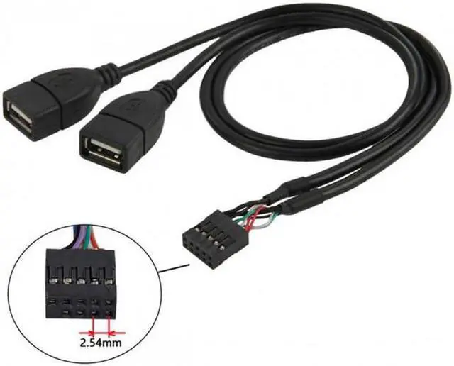 Alt view image 3 of 7 - Aomoproing USB 9Pin 10Pin Motherboard Female Header to Dual USB 2.0 Female Adapter Cable 50cm