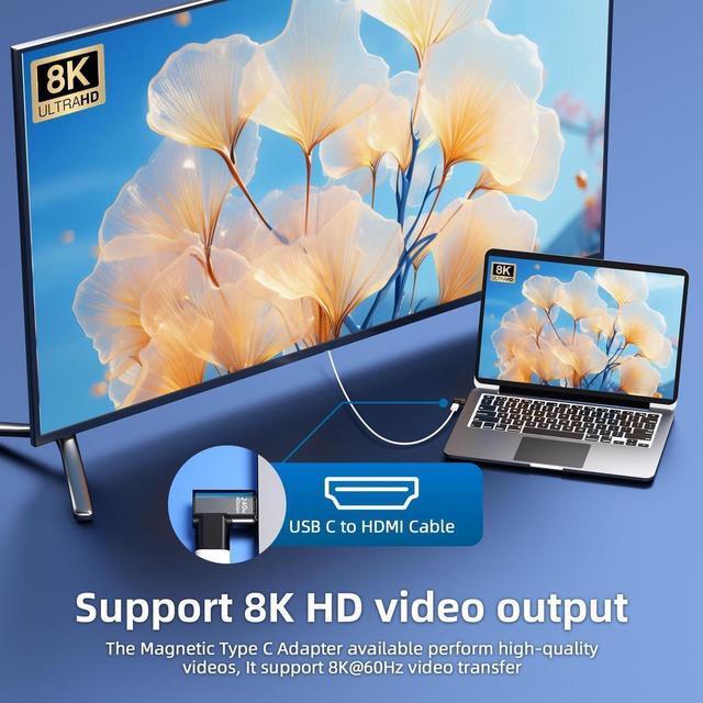 Alt view image 4 of 7 - 240W USB C Magnetic Adapter, [2 Pack] Magnetic USB C Adapter Right Angle 24Pin with USB 4 40Gbps 8K 60Hz Type-C Adapter for i-Phone 15 Series, Thunderbolt 3/4, MacBook Pro/Air and More Type C Devices