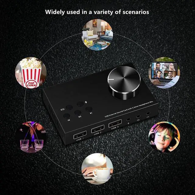 Alt view image 5 of 5 - USB Volume Control Knob Multimedia Audio Controller USB Hub with Audio Adapter External Sound Card with 3.5mm Headphone Microphone Jack for Windows, Mac, Linux, PC, Laptop, Desktop